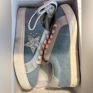 Corkys Denim Blue Sneakers with Pink Highlights